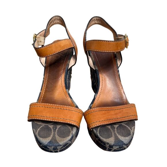 Coach Brown and Blue Wedge Sandals - Picture 3 of 5